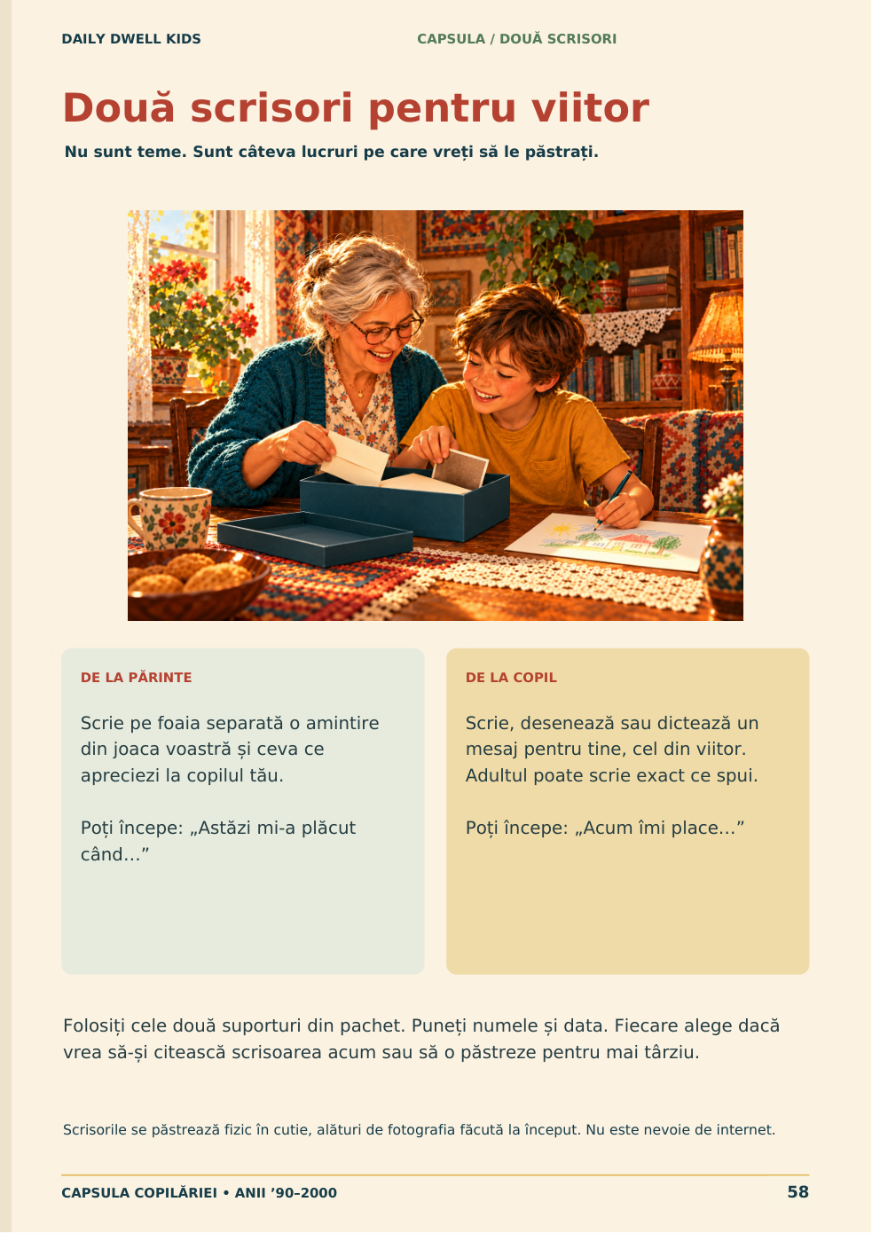 p. 58 · Două scrisori pentru viitor: de la părinte și de la copil.